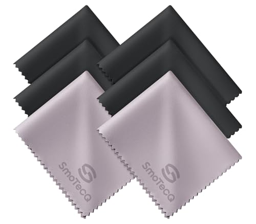 SmoTecQ 6 Pack Premium Microfiber Glasses Cleaning Cloths - Ultra Soft & Scratch Free for Eyeglasses, Sunglasses, Camera Lenses, Tablets & Screens - Washable & Reusable