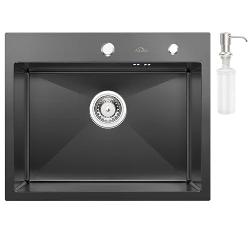 Auralum Fregadero Cocina Negro Grisáceo 55 X 45 Cm, Fregadero Cocina 1 Seno En Acero Inoxidable, Fregaderos Con Dispensador De Jabón, Fregadero Sobre Encimera O Enrasado Auralum Fregadero Cocina Negro Grisáceo 55 X 45 Cm, Fregadero Cocina 1 Seno En Acero Inoxidable, Fregaderos Con Dispensador De Jabón, Fregadero Sobre Encimera O Enrasado