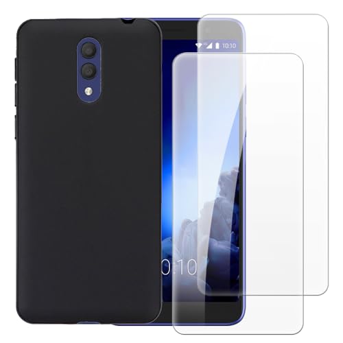 Shantime Funda con 2 Piezas Protector Compatible con Alcatel 1X 2019, Carcasa Antigolpes y Cristal Templado Protección Completa(Negro)