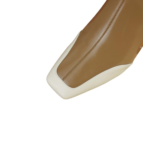 TinaCus Two-tone Genuine Leather Women's Square Toe Handmade Zipper Chunky Heels Trendy Ankle Boots2