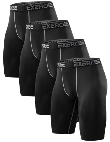 ATTIQOZI 4 Pack Herren Kompressionsshorts Atmungsaktive Base Layer Unterziehhose Herren Fußball Männer Schnelltrocknendes Laufunterwäsche für Baseball Gym Lauftraining 4 Schwarz L