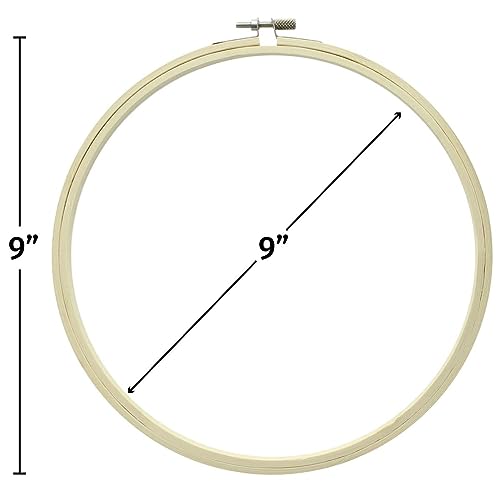Image of Essentials By Leisure Arts Wood Embroidery Hoop 9 inch Bamboo - Wooden Hoops for Crafts - Embroidery Hoop Holder Cross Stitch Cross Stitch Hoops and Frames