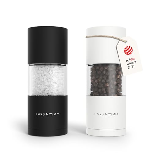 Image of LARS NYSOM Salt and Pepper Grinder Set, Manual Salt and Pepper Mills with Adjustable Ceramic Grinder, Design Spice Shaker Set (Black /White)