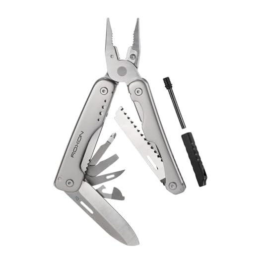 ROXON Multiferramenta S803E Elite Flash com 20 funções, incluindo alicate forte, haste de pederneira, lâminas bloqueáveis de tamanho completo para ferramenta de sobrevivência essencial ao ar livre