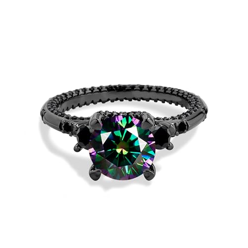 1-3 Carat Peacock Blue Round Cut Moissanite Engagement Ring for Women, 925 Sterling Silver Black Wedding Ring Jewelry