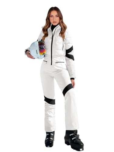 Yousify Womens Onesie Ski Suit Winter Outdoor Sports Warm Waterproof Snowsuit Color Block Jumpsuits Snow Jackets