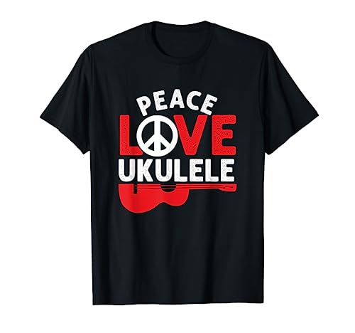 Peace Love Ukulele Hawaiian Acoustic Hawaii Guitar Uke T-Shirt, Black