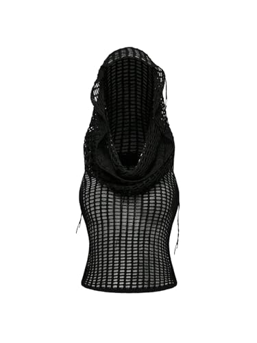 Verdusa Women's Hollow Out Hooded Sweater Sleeveless Sheer Lightweight Knitted Crop Tops