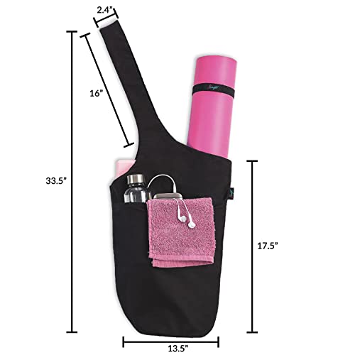 Zenifit Yoga Mat Bag - Long Tote With Pockets - Holds More Yoga Accessories. Cute Yoga Mat Holder With Bonus Yoga Mat Strap Elastics. Stylish And Practical Yoga Mat Bags And Carriers For Women (Black) #TOP3