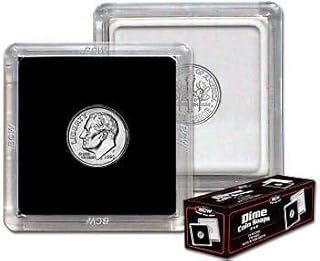 BCW 2x2 Coin Snap - 25 ct Dime Holder | Archival Safe Coin Protector | Crystal Clear Polystyrene Coin Display Case | Ideal for US Roosevelt, Barber, and Mercury Dimes | Coin Holders for Collectors