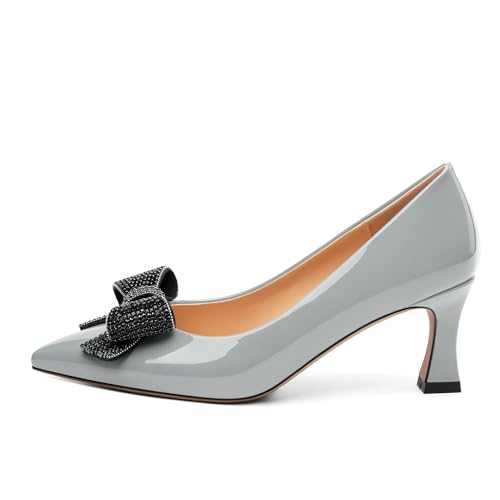 Image of Heels for Women Closed Patent Pointed Toe Bow Pumps Slip on Kitten Low Heels Wedding Party Dress Office Shoes 2.5Inch
