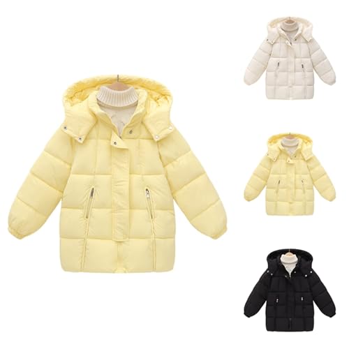 Hooded Puffer Coats for Boys Girls Winter Zip Up Warm Plus Lined Jacket Kids Soft Cotton Fleece Padded Down Outerwear