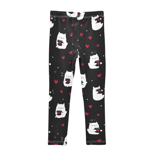 Kitten Cat Heart Black Girls Leggings Ultra Soft Compression Yoga Gym Pants for Kids 4-10T2