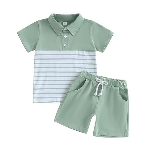 Eqenkely Bebé Niño Verano Conjunto Manga Corta Polo Shirt + Pantalones Cortos Traje Casual Ropa 2 Piezas Verde 4 5 Años