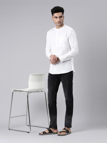 Image of KRYPTIC Men's Full Sleeve Regular Fit Short Kurta in Premium Pure Cotton with Patch Pocket and Mandarin Collar - Perfect Blend of Style and Comfort