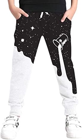 Little Boys Cool Pants with Drawstring 3D Printed White Black Pour Milk Sweatpants for Teens Girls Size 10 12 Spring Novelty Polka Dots Joggers 11 13 Years Old Youth Exercise Home Party Clothes