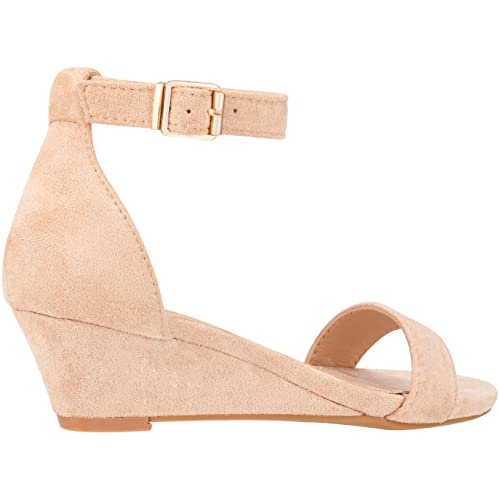 ILLUDE Women's Open Toe Ankle Strap Low Wedge Sandal Comfortable Platform Heeled Sandals3