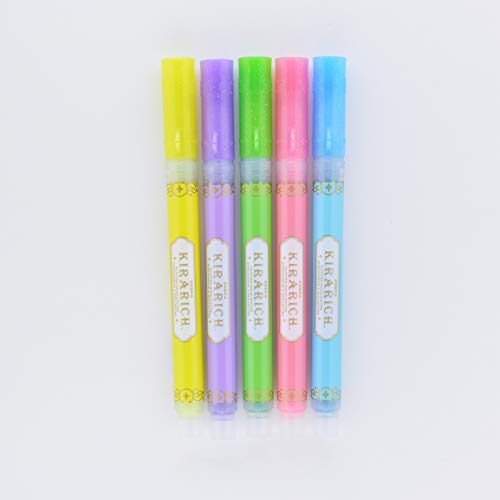 Image of Zebra Pen KIRARICH Glitter Highlighter, Assorted, Chisel Tip, 5-Pack | Water-Based Pigment Ink with Glitter Effect, Chisel Tip, Ideal for Highlighting Notes, Journals, and Planners (71605)