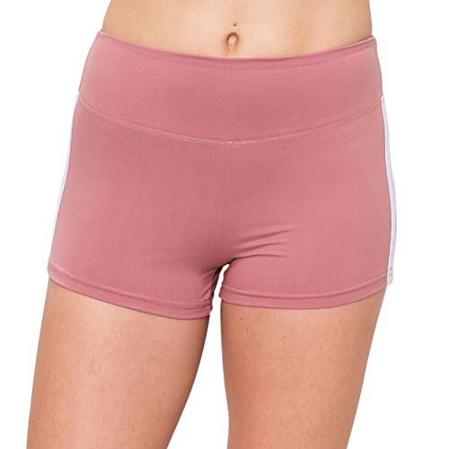 Image of ALWAYS Women's High Waist Spandex Athletic Shorts - Side Stripe Soft Stretch Biker Running Yoga Gym Workout Anti-Chafe Under Dress Layering Short Mauve White M