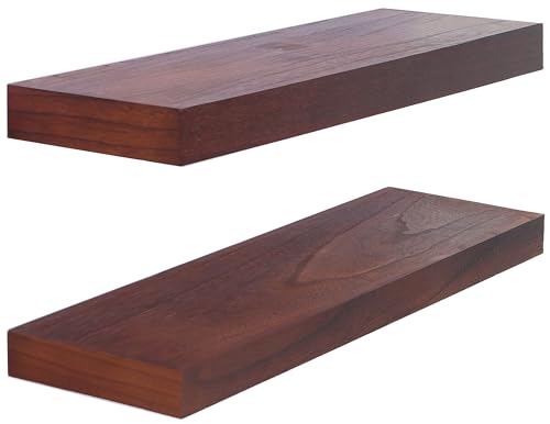 PHOENANCEE 60 x 17 x 4,5 cm, estantes flotantes huecos de madera rústica para montar en la pared para sala de estar, cocina, baño, hogar decorativo, juego de 2, nogal oscuro