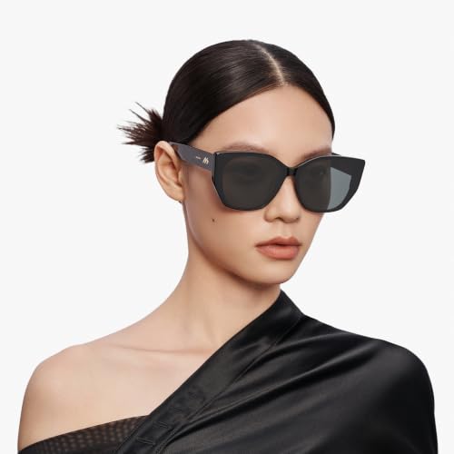 Image of Vintage Cat Eye Sunglasses Trendy Acetate ShadesUV400, Exclusive Brand of EssilorLuxottica, Obsidian Black /Pure Gray Polarized 601