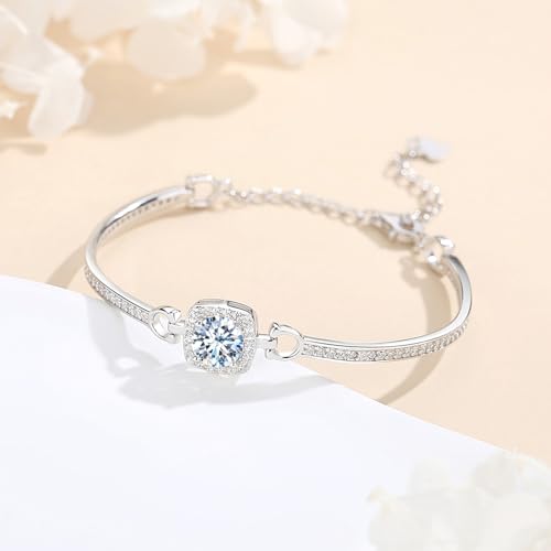 925 Sterling Silver Moissanite Bracelet for Women,1CT D Color Bangle Bracelet with GRA Certificate Perfect Jewelry Gifts2