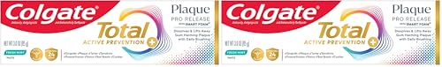 Image of Colgate Total Plaque Pro Release Fresh Mint Toothpaste, Anticavity Fluoride Toothpaste, Fights Plaque, Bad Breath, Tartar Buildup, and Helps Protect Teeth from Sensitivity, 3.0 oz (Pack of 2)