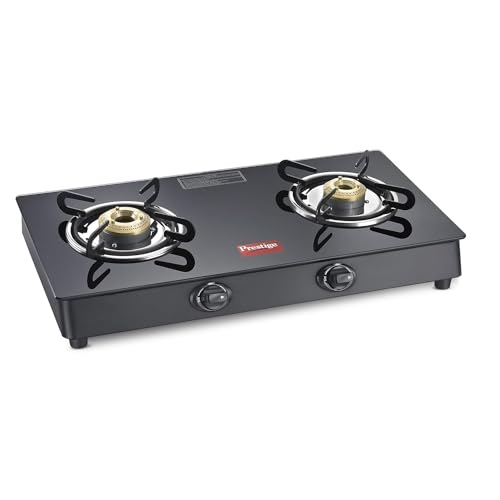 Prestige Marvel Glass Top 2 Burner Gas Stove, Manual Ignition, Black