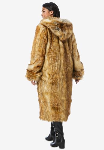Roaman's Women's Plus Size Hooded Long Faux Fur Coat3