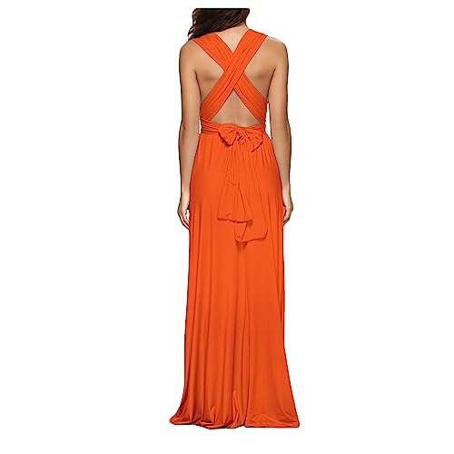 Dressnu Kleid mit mehreren Trägern, sexy Kleid, langer Rock, Orange, M