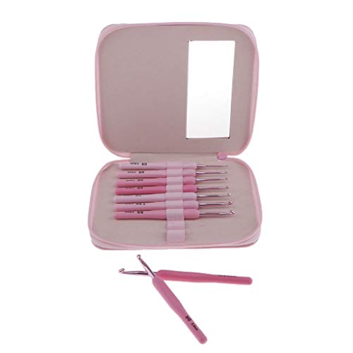 Bonarty Conjunto de agulhas de crochê ergonômicas com cabo de agulhas de tricô rosa 2 mm-6 mm
