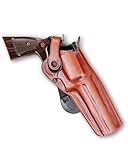 Masc OWB Leather Paddle Revolver Holster with Retention Strap, Fits PC Mod 686 Plus .357 Mag 7-Shot Unfluted Cyl 5-inch, Right Hand Draw Brown Color #1490#