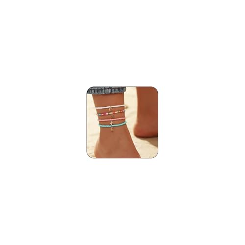 JOOTUEPO 4 Piezas Tobilleras Bohemias con Cuentas, Joyería de Playa y Verano para Mujeres y Niñas