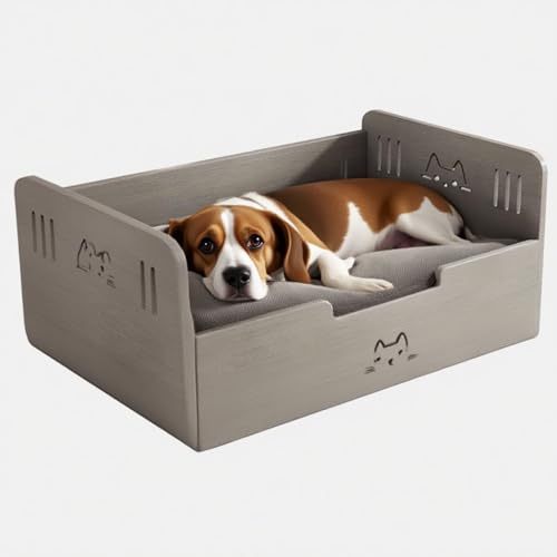 ペットベッド 犬 犬小屋 木製ペットベッド ペットベッド 洗える オールシーズン対 快適 包み込むデザイン 取り外して洗濯可能 多彩な仕様 小型犬から大型犬まで、バルコニー、室内などあらゆる場所に適しています(グレー,70*50*18cm)