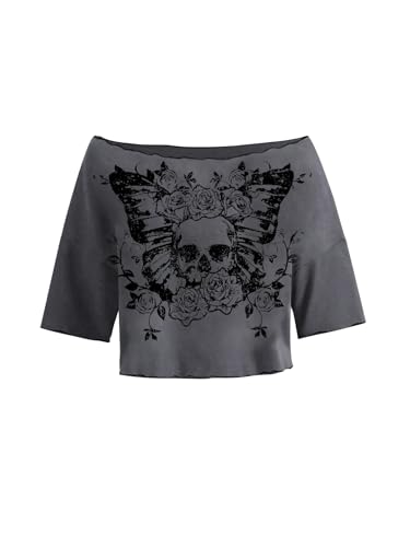 SOLY HUX Womens Y2K Grunge Shirts Short Sleeve Off Shoulder Crop