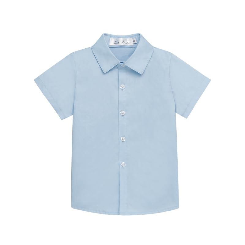 LOLANTA Camisa de Vestido de Manga Corta para Niños Botones Plumón Camisa Escolar Oficial,Negro/Blanco/Azul,3-12 Años