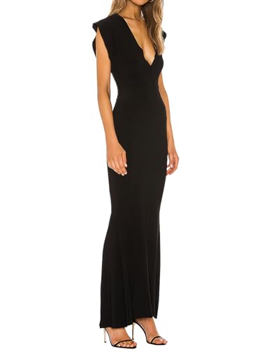 SHESEEWORLD Women's Sleeveless Deep V Neck Evening Gown Bodycon Party Cocktail Maxi Dress Gown2