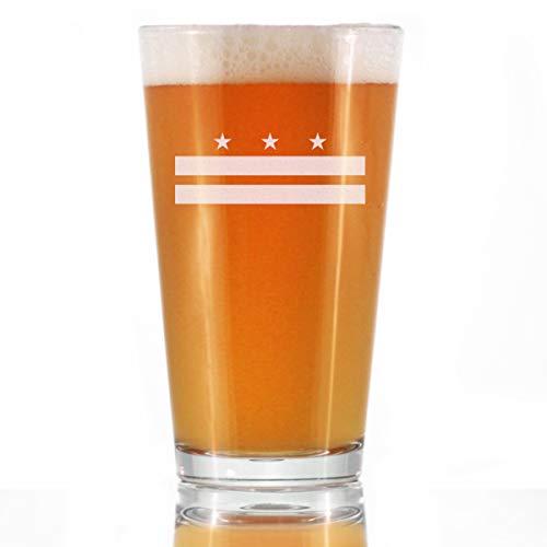 Washington DC Flag Pint Glass for Beer - State Themed Drinking Decor and Gifts for Washingtonian Women & Men - 16 Oz Glasses