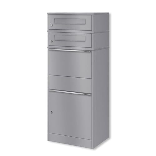 Metzler Paketbox mit 2 Briefkästen – XXL 2er Briefkasten mit Paketfach, rostfrei und wetterfest – großer Outdoor Paketbriefkasten für Pakete bis Größe M – RAL 9007 Graualuminium - Modell Bispo