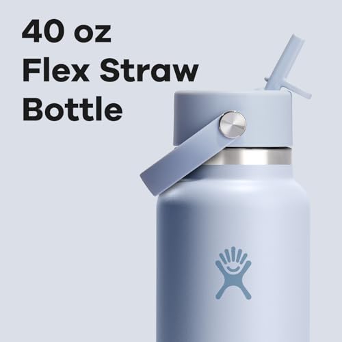 Image of Hydro Flask Water Bottle - Insulated Stainless Steel - Wide Mouth Flex Straw Lid, Non Spill, Leakproof and Refillable in 40 Oz Surf Blue