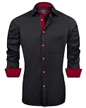 J.VER Mens Black Dress Shirts Long Sleeve Formal Shirts Slim Fit Business Work Wedding Regular Fit Silk Stretch Non Iron S