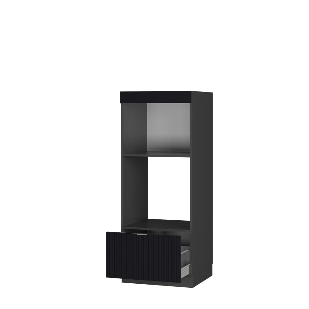 Vicco Armoire Micro-Ondes Fame-Line, Noir rayé, 60cm Ouvert, à Combiner avec d'autres modules de la série Fame-Line