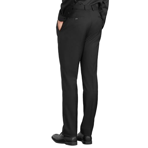 Mens Slim Fit Dress Pants Expandable Waist Flat Front No Iron Suit Pants2