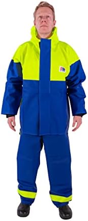 Stormline Crew 211 Fishing Jacket 2-Layer 650gsm PVC, Welded Seams, Neoprene Cuffs, Pro Commercial Rain Gear Blue/Neon