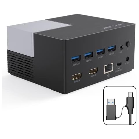 Universal Laptop Docking Station Dual HDMI for M1/2,Mac, Windows, WAVLINK USB C/USB 3.0 Docking Station with 130W DC Power Adapter,2 HDMI,Gigabit Ethernet,USB-C to USB-A Converter,4 USB3.0 Cover