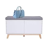 Banco de zapatos moderno y elegante: diseñado con un cojín de asiento y un armario de dos puertas, este zapatero se adapta bien a la decoración circundante. Ideal para la entrada, el pasillo, la sala de estar y el dormitorio, para crear un ambiente cálido y organizado.