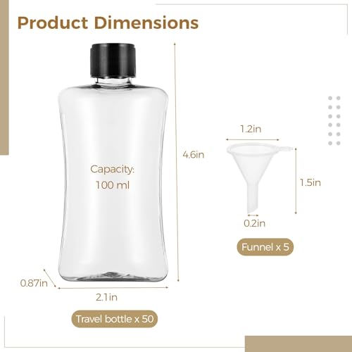 50 PCS 3.4 oz Travel Bottles with Flip Cap - 100ml Clear Plastic Travel Size Containers, Portable Leak Proof Squeeze Bottles Refillable Empty Hand Sanitizer Bottles for Liquid Shampoo Lotion4
