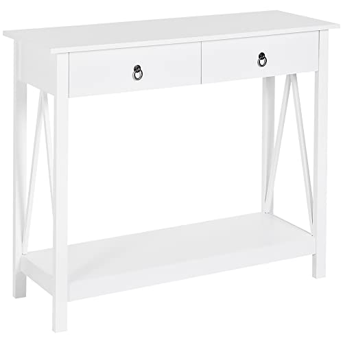 Muebles Entrada Recibidor HOMCOM Mesa Auxiliar para la Entrada con 2 Cajones y 1 Estante Inferior para Gran Espacio de Almacenaje para Muebles de...