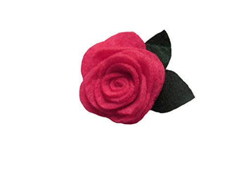 Image of YYCRAFT Pack of 20PCS Felt Rose 1.5 inch 4D Flower Applique /Bow (Style B(Dark Green Leaf), Watermelon Red)