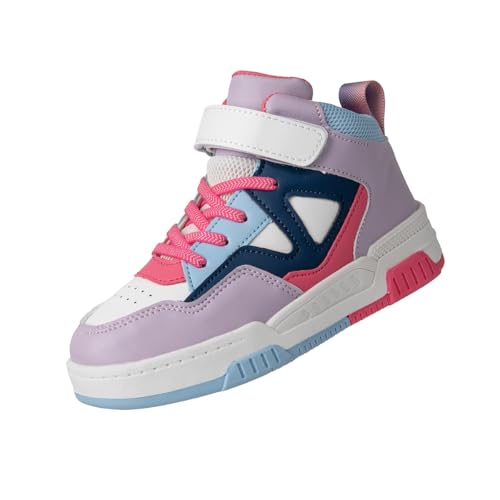 Boys Girls Outdoor Sports Shoes with Leather Upper, Breathable and Comfortable with Soft Padded Neck, Fashionable Retro Street Style, Basketball Shoes Suitable for All Seasons